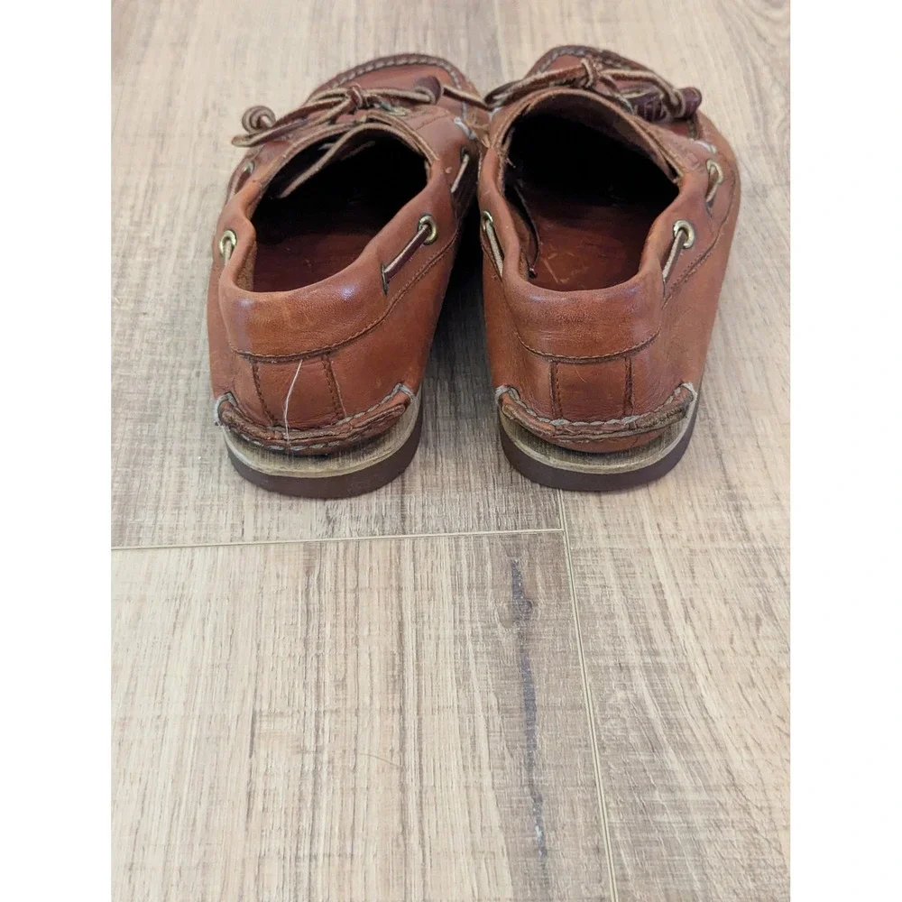 Vintage Timberland Boat Shoes Mens 7.5 M Brown Leather 2 Eye Handsewn USA Made